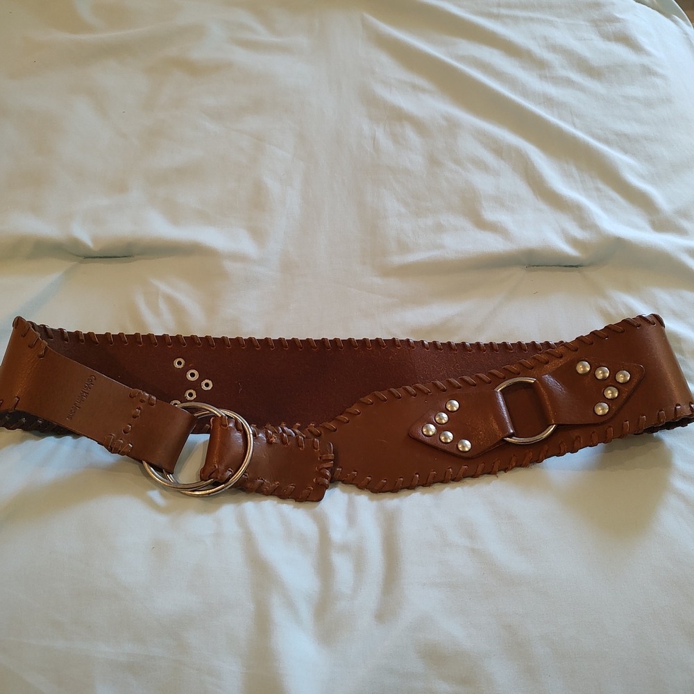 Calvin Klein Jeans Studded Rivets Wide Brown Leather Belt Sz XL Boho Western